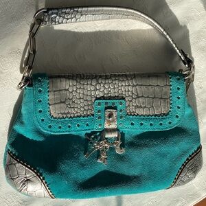 Sharif Teal and Silver Shoulder Bag